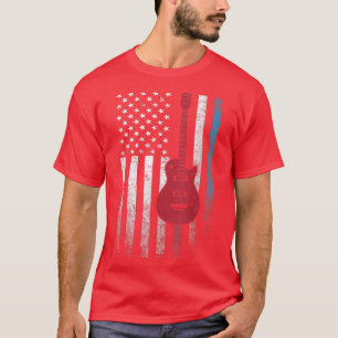 Guitar 4th of July Gift American Flag USA  Country T-Shirt