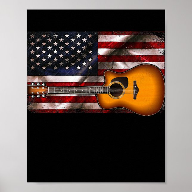 Guitar 4th of July Gifts American Flag USA Poster (Front)