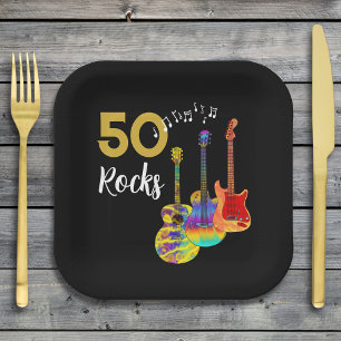 Guitar 50th birthday party 50 rocks paper plate