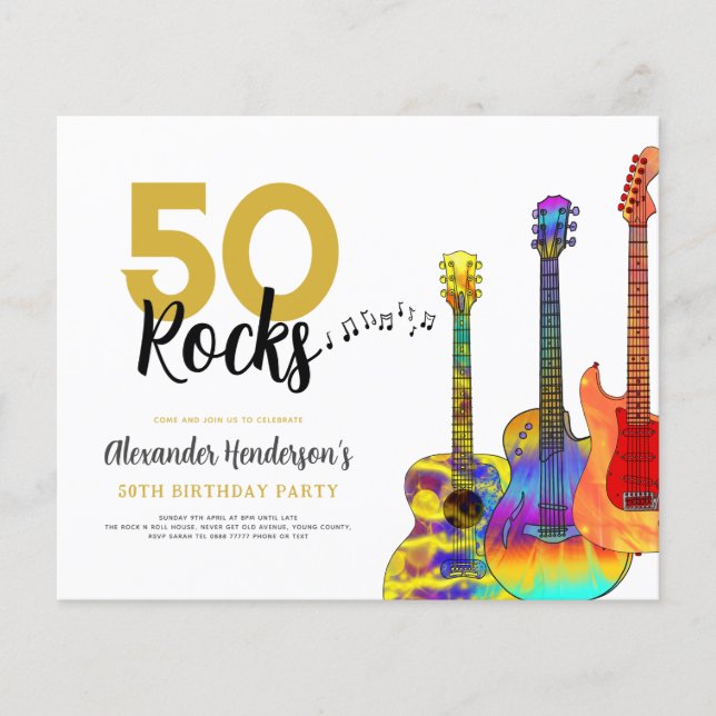 guitar 50th birthday party invitation flyer (Front)