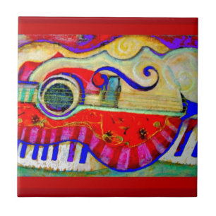 Guitar Abstracted Art by Sharles Ceramic Tile