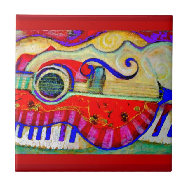 Guitar Abstracted Art by Sharles Ceramic Tile (Front)