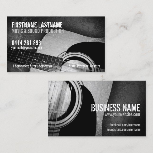 Guitar Acoustic Grunge Music Business card (Front/Back)