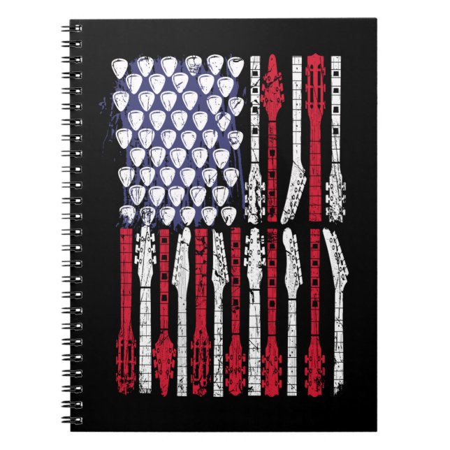 Guitar American Flag USA American Music Lover 4th Notebook (Front)