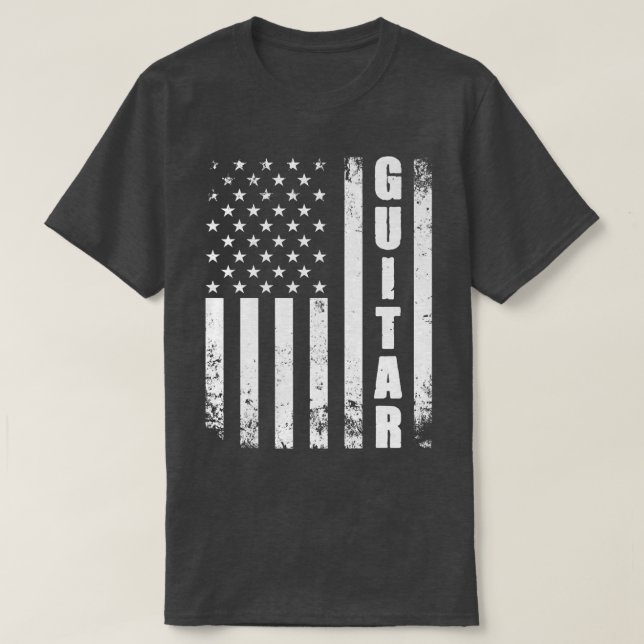 Guitar American Flag USA Country Music Guitar Play T-Shirt (Design Front)
