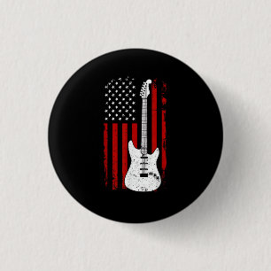 Guitar American US Flag Music Player Electric Guit 3 Cm Round Badge