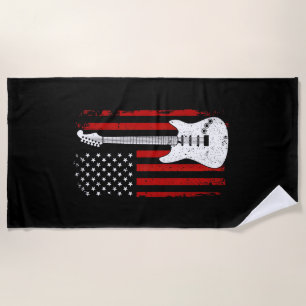 Guitar American US Flag Music Player Electric Guit Beach Towel