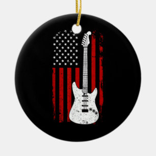 Guitar American US Flag Music Player Electric Guit Ceramic Ornament