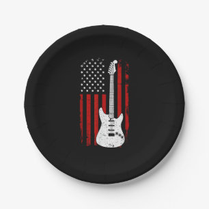 Guitar American US Flag Music Player Electric Guit Paper Plate