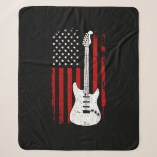 Guitar American US Flag Music Player Electric Guit Sherpa Blanket