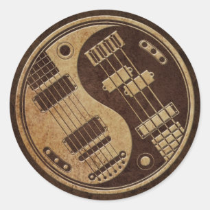 Guitar and Bass Yin Yang with Brown Texture Classic Round Sticker