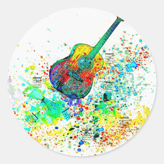 Guitar and chords splatter classic round sticker (Front)