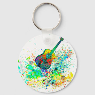Guitar and chords splatter key ring