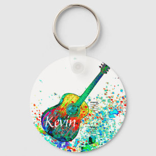Guitar and chords splatter personalised  key ring
