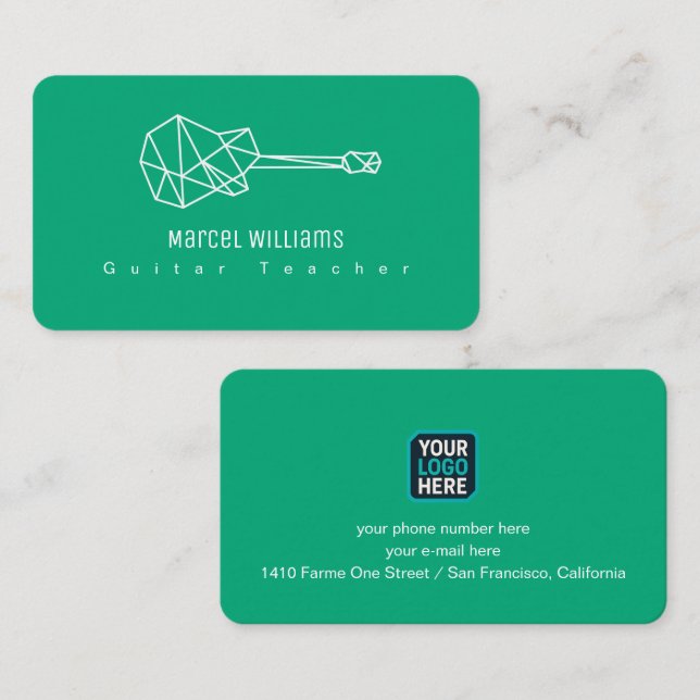 Guitar and Logo Musician Green-Blue  Business Card (Front/Back)