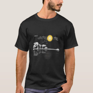 Guitar And Moon Water Reflection Mirror T-Shirt