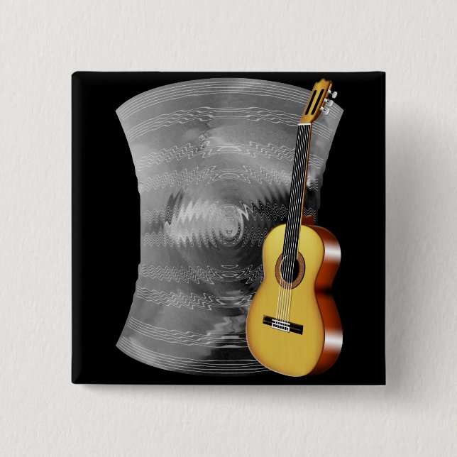 Guitar and Music Sheet 15 Cm Square Badge (Front)