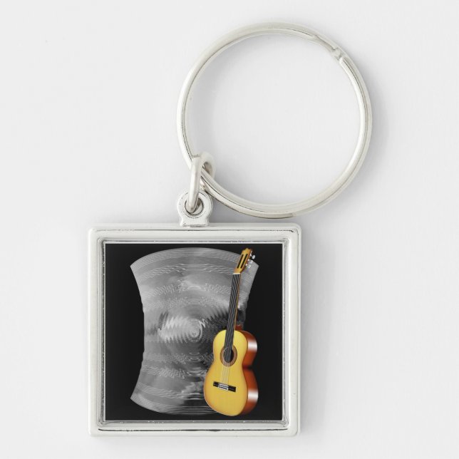 Guitar and Music Sheet Key Ring (Front)