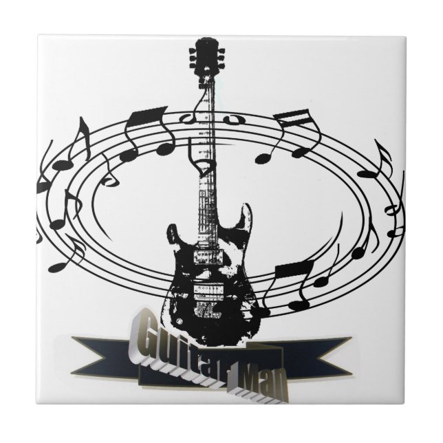Guitar and Musical Notes Ceramic Tile (Front)