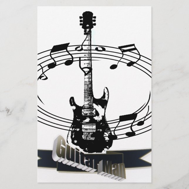 Guitar and Musical Notes Stationery (Front)