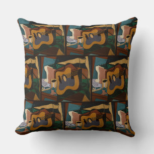 Guitar And Wine Abstract Painting Cushion