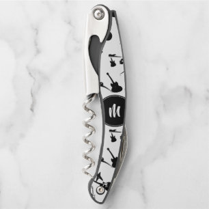 Guitar Bass Jazz Rock White Black Monogram CorkS Corkscrew