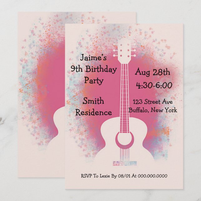 Guitar Birthday Party Invitation (Front/Back)