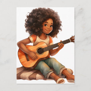 Guitar black girl magic melanin brown skin girls holiday postcard