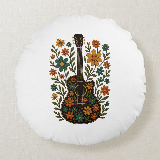 Guitar & Bloom Designs Round Cushion (Front)
