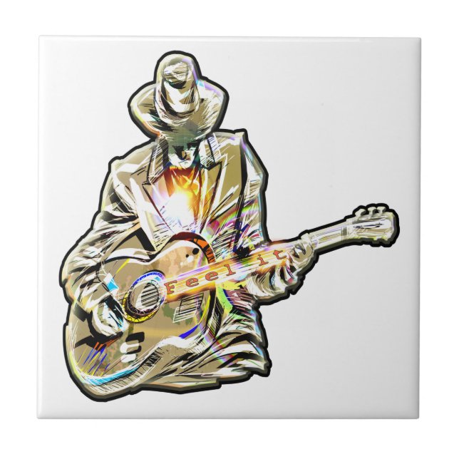 Guitar Blues Mann - Feel it  Ceramic Tile (Front)