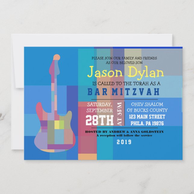 GUITAR BLUES Musical Bar Bat Mitzvah Invitation (Front)