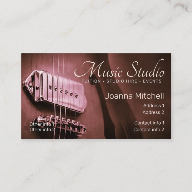 GUITAR Burgundy Pink Business card V2.0 (Front)