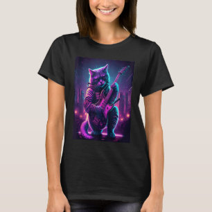 Guitar Cat Kitten playing an Electric Guitar Synth T-Shirt