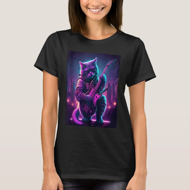 Guitar Cat Kitten playing an Electric Guitar Synth T-Shirt (Front)