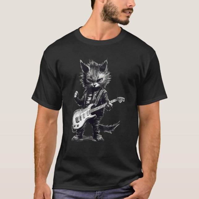 Guitar Cat  Rock Cat Playing Guitar Rock kitty T-Shirt (Front)