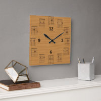 Guitar Chords Clock Face on Wood