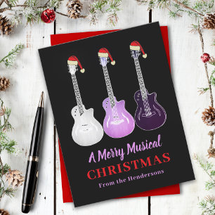 Guitar Christmas Merry Music Personalised Pink Holiday Postcard