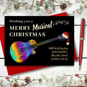 Guitar Christmas Personalised Gold Foil Holiday Card