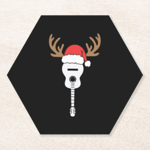 Guitar Christmas Santa Hat Reindeer Paper Coaster
