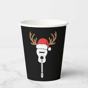 Guitar Christmas Santa Hat Reindeer Paper Cups