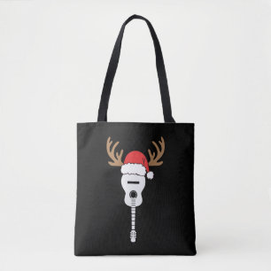 Guitar Christmas Santa Hat Reindeer Tote Bag