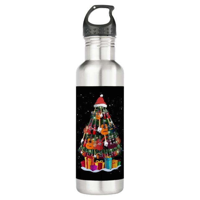 Guitar Christmas Tree Funny  710 Ml Water Bottle (Front)