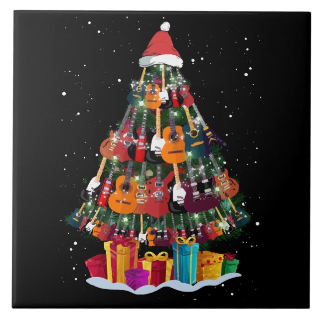 Guitar Christmas Tree Funny  Ceramic Tile (Front)