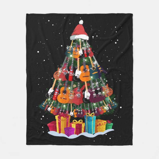 Guitar Christmas Tree Funny  Fleece Blanket (Front)
