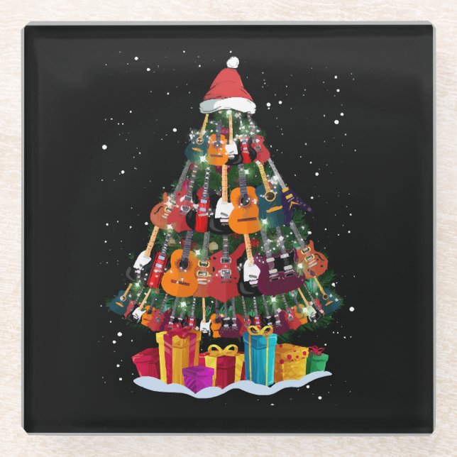 Guitar Christmas Tree Funny  Glass Coaster (Front)