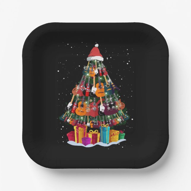 Guitar Christmas Tree Funny  Paper Plate (Front)