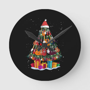 Guitar Christmas Tree Funny Round Clock