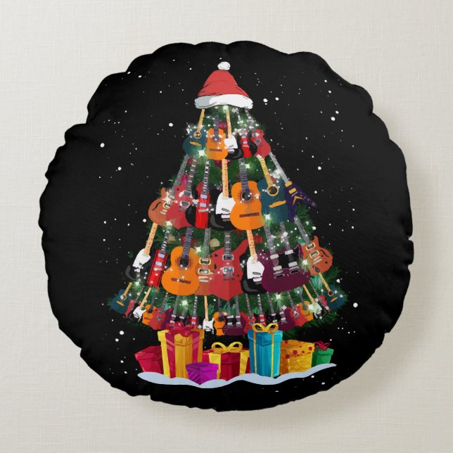 Guitar Christmas Tree Funny  Round Cushion (Front)