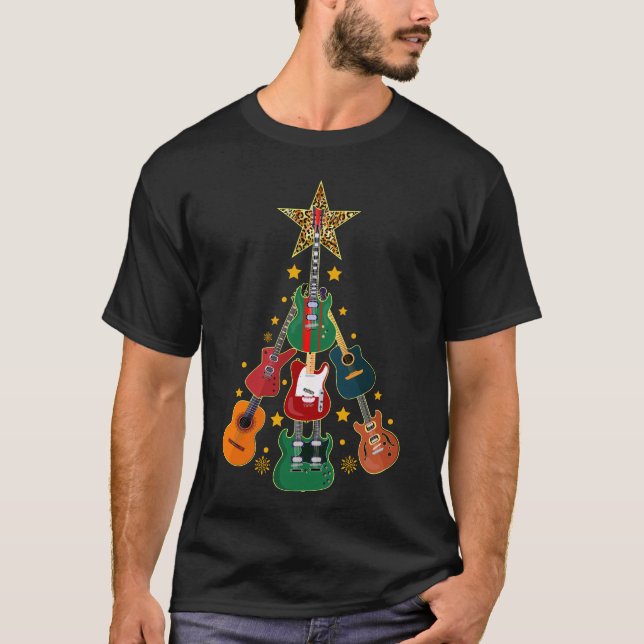 Guitar Christmas Tree Guitar Lovers Christmas T-Shirt (Front)