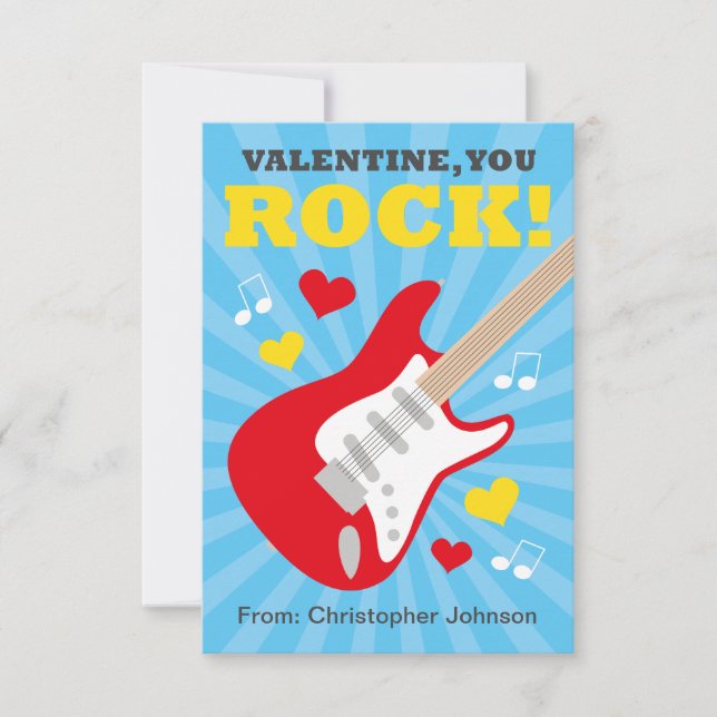 Guitar Classroom Valentine Cards for Kids (Front)